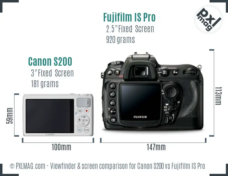 Canon S200 vs Fujifilm IS Pro Screen and Viewfinder comparison