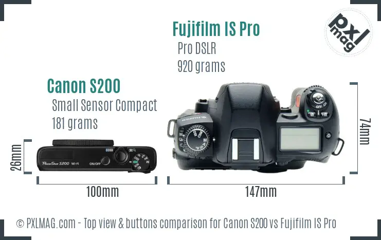 Canon S200 vs Fujifilm IS Pro top view buttons comparison