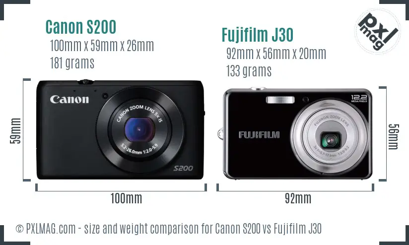Canon S200 vs Fujifilm J30 size comparison Canon S200 vs Fujifilm J30 size comparison