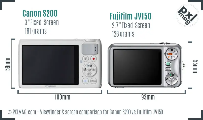Canon S200 vs Fujifilm JV150 Screen and Viewfinder comparison