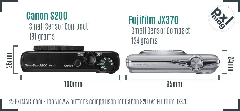 Canon S200 vs Fujifilm JX370 top view buttons comparison