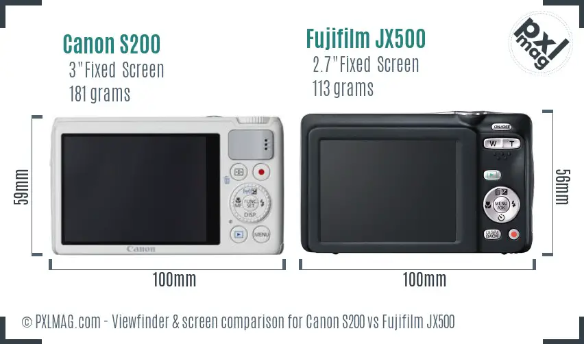 Canon S200 vs Fujifilm JX500 Screen and Viewfinder comparison