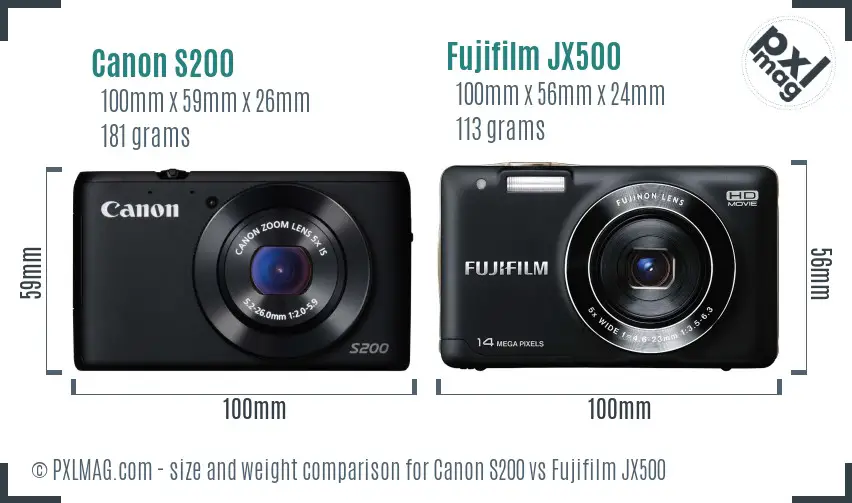 Canon S200 vs Fujifilm JX500 size comparison