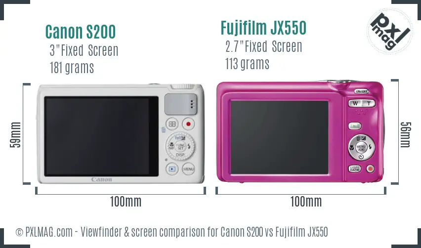 Canon S200 vs Fujifilm JX550 Screen and Viewfinder comparison