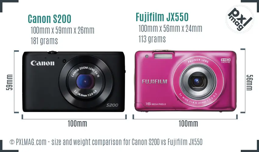 Canon S200 vs Fujifilm JX550 size comparison