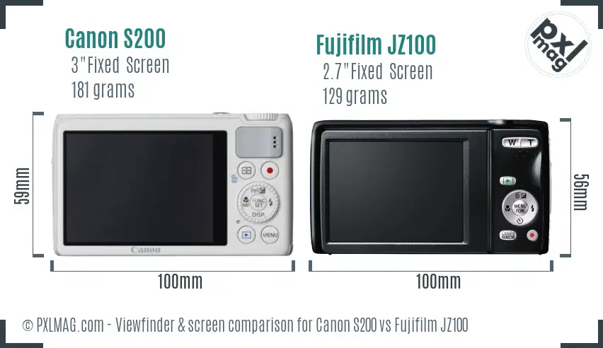 Canon S200 vs Fujifilm JZ100 Screen and Viewfinder comparison