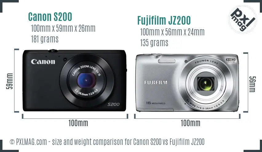 Canon S200 vs Fujifilm JZ200 size comparison Canon S200 vs Fujifilm JZ200 size comparison