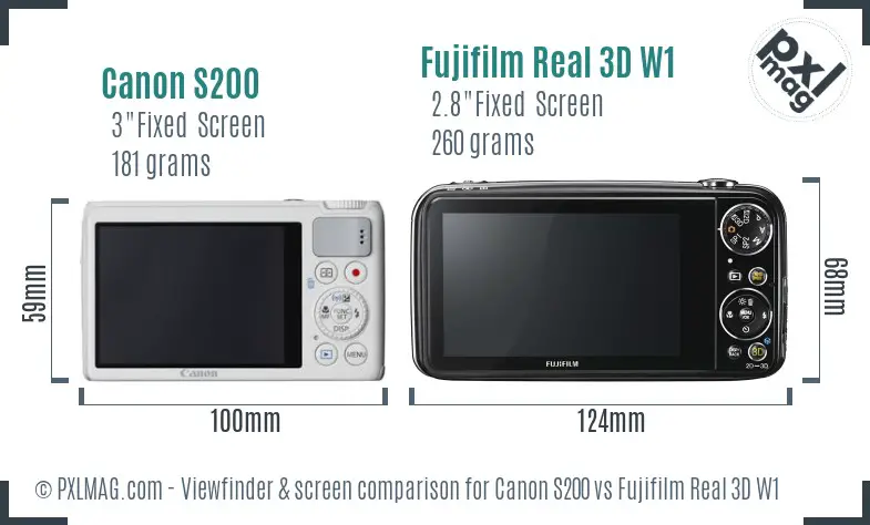 Canon S200 vs Fujifilm Real 3D W1 Screen and Viewfinder comparison