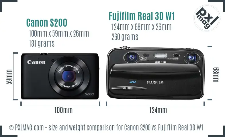 Canon S200 vs Fujifilm Real 3D W1 size comparison