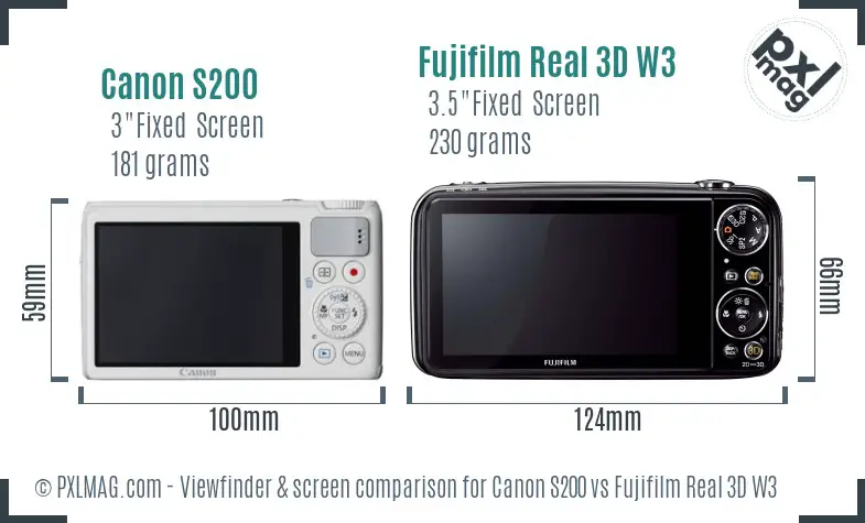 Canon S200 vs Fujifilm Real 3D W3 Screen and Viewfinder comparison