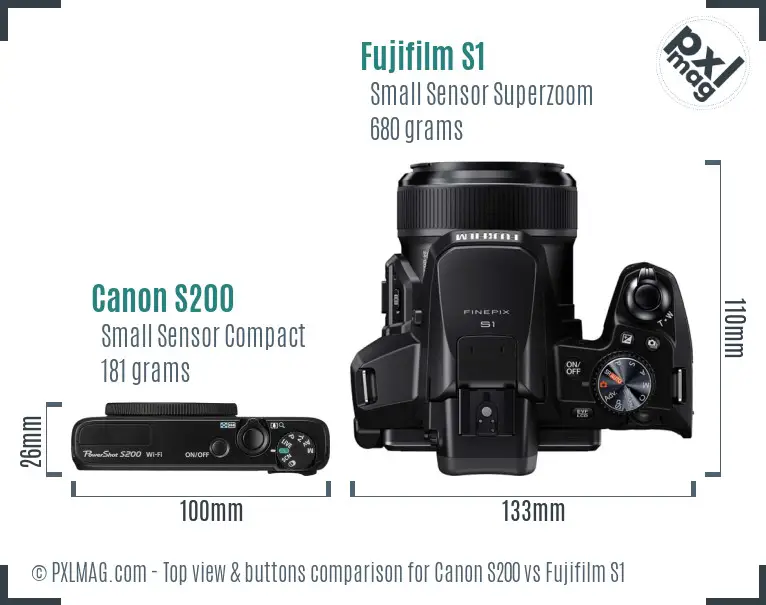 Canon S200 vs Fujifilm S1 top view buttons comparison