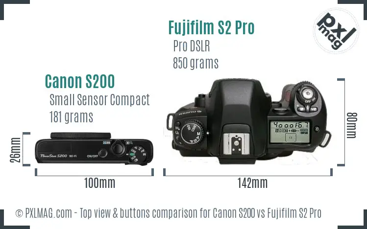 Canon S200 vs Fujifilm S2 Pro top view buttons comparison