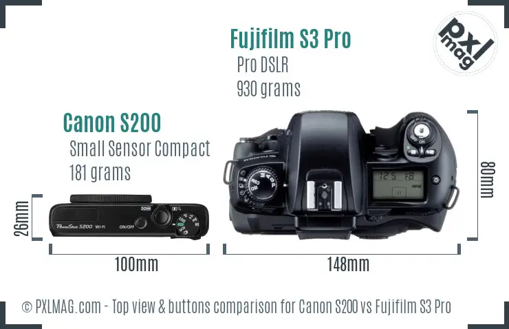 Canon S200 vs Fujifilm S3 Pro top view buttons comparison