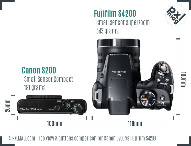 Canon S200 vs Fujifilm S4200 top view buttons comparison