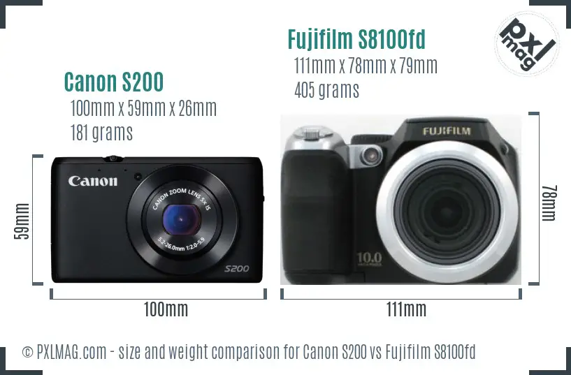 Canon S200 vs Fujifilm S8100fd size comparison