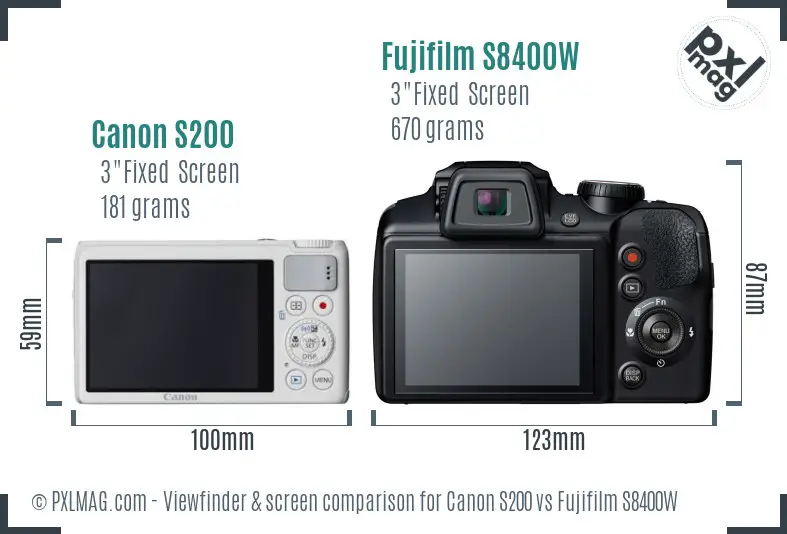 Canon S200 vs Fujifilm S8400W Screen and Viewfinder comparison