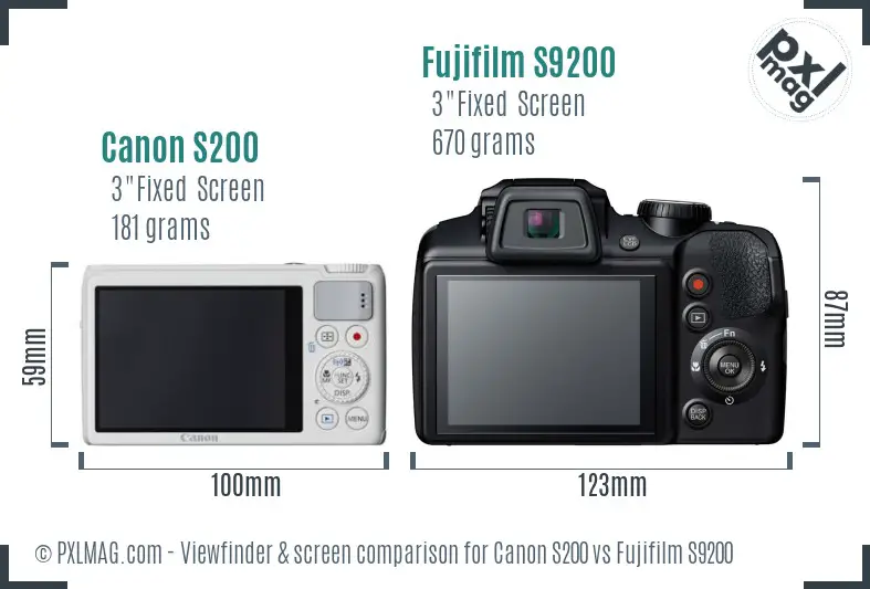 Canon S200 vs Fujifilm S9200 Screen and Viewfinder comparison