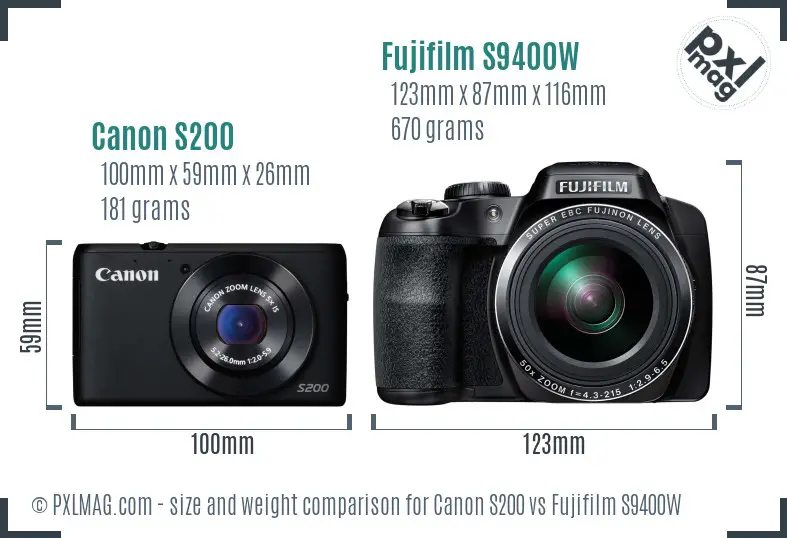 Canon S200 vs Fujifilm S9400W size comparison