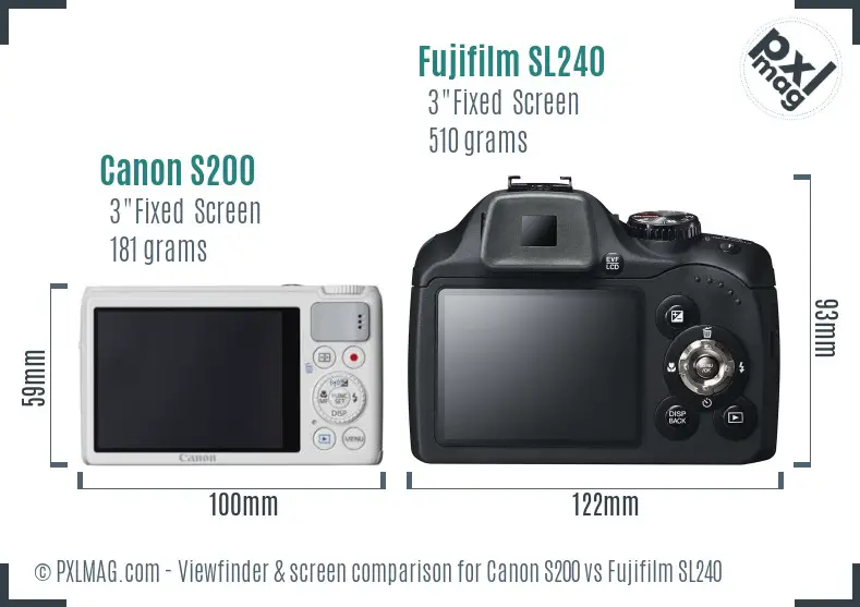 Canon S200 vs Fujifilm SL240 Screen and Viewfinder comparison