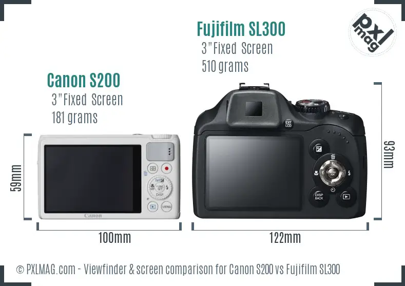 Canon S200 vs Fujifilm SL300 Screen and Viewfinder comparison