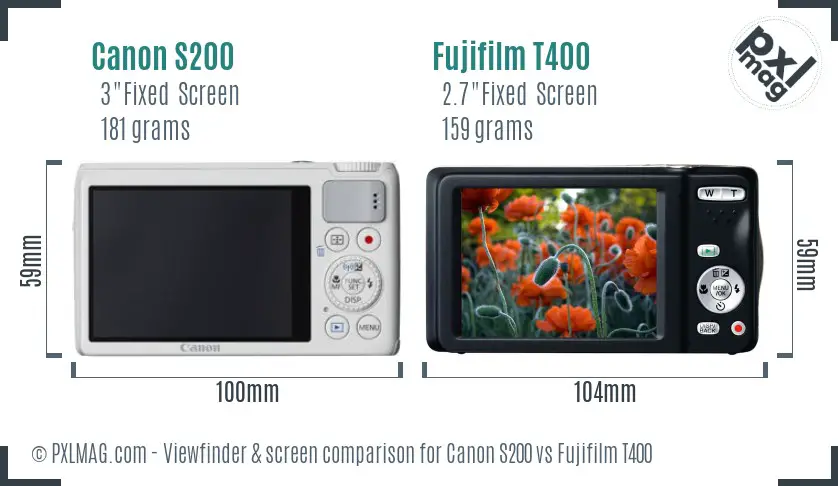Canon S200 vs Fujifilm T400 Screen and Viewfinder comparison