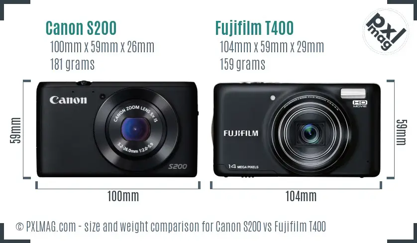 Canon S200 vs Fujifilm T400 size comparison