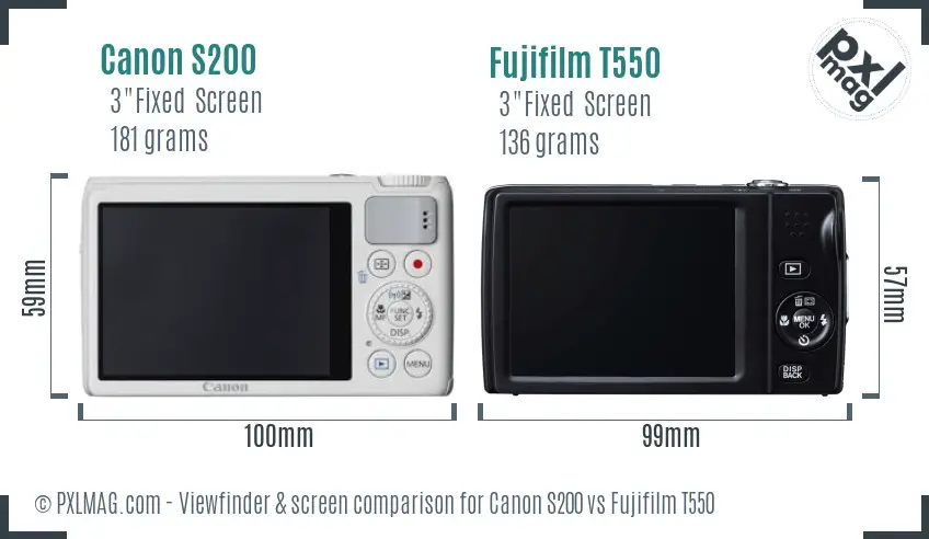 Canon S200 vs Fujifilm T550 Screen and Viewfinder comparison