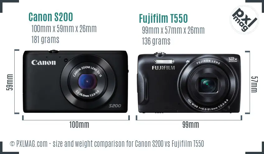 Canon S200 vs Fujifilm T550 size comparison Canon S200 vs Fujifilm T550 size comparison