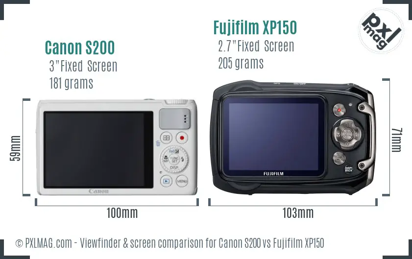 Canon S200 vs Fujifilm XP150 Screen and Viewfinder comparison