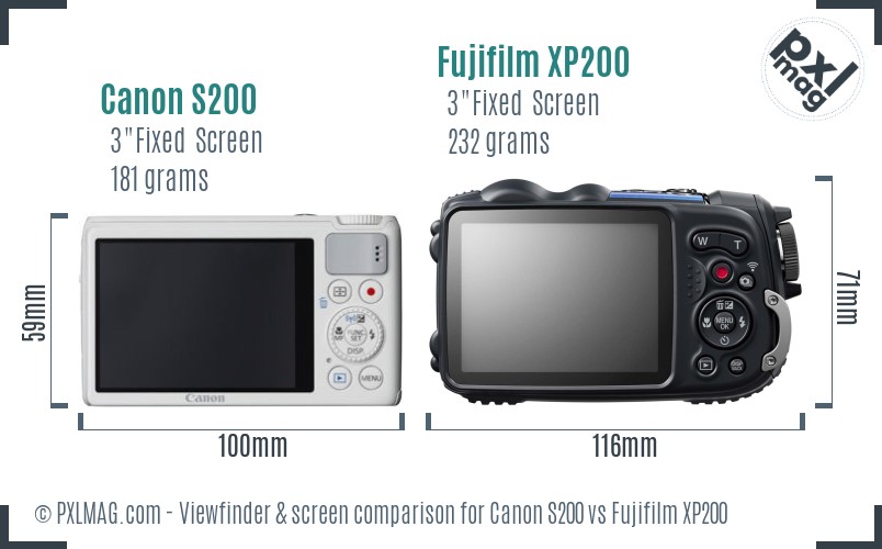 Canon S200 vs Fujifilm XP200 Screen and Viewfinder comparison