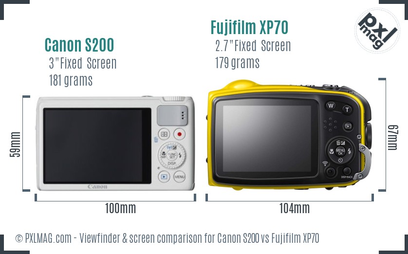 Canon S200 vs Fujifilm XP70 Screen and Viewfinder comparison