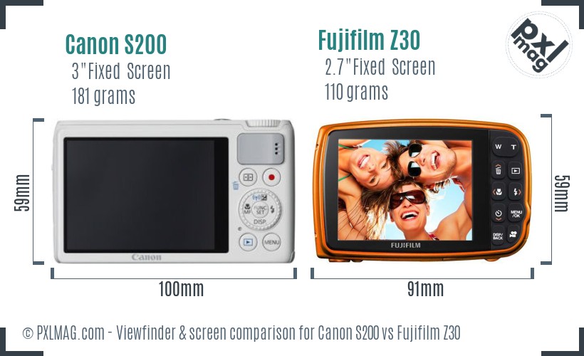 Canon S200 vs Fujifilm Z30 Screen and Viewfinder comparison