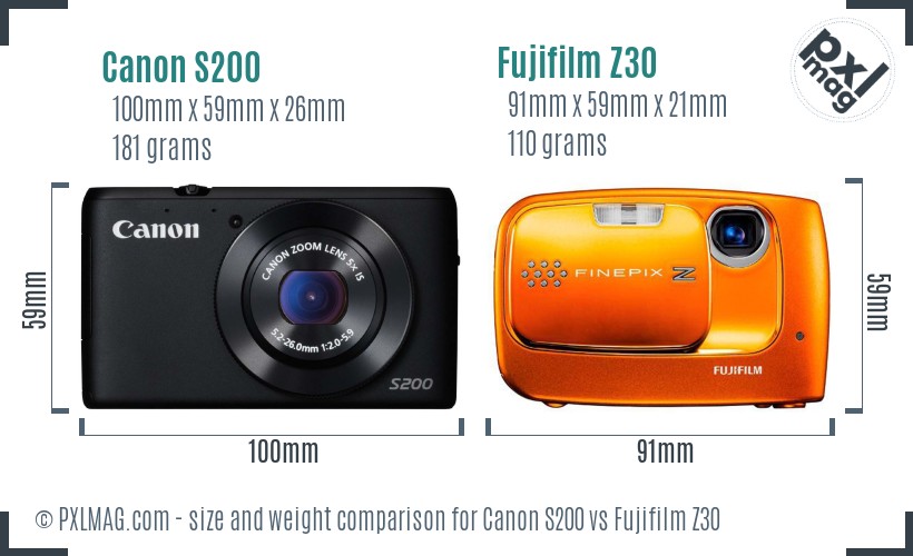 Canon S200 vs Fujifilm Z30 size comparison Canon S200 vs Fujifilm Z30 size comparison