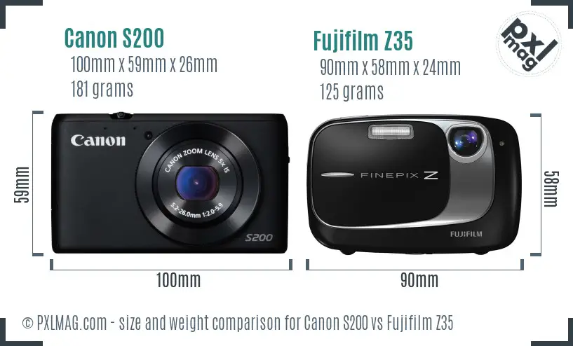 Canon S200 vs Fujifilm Z35 size comparison