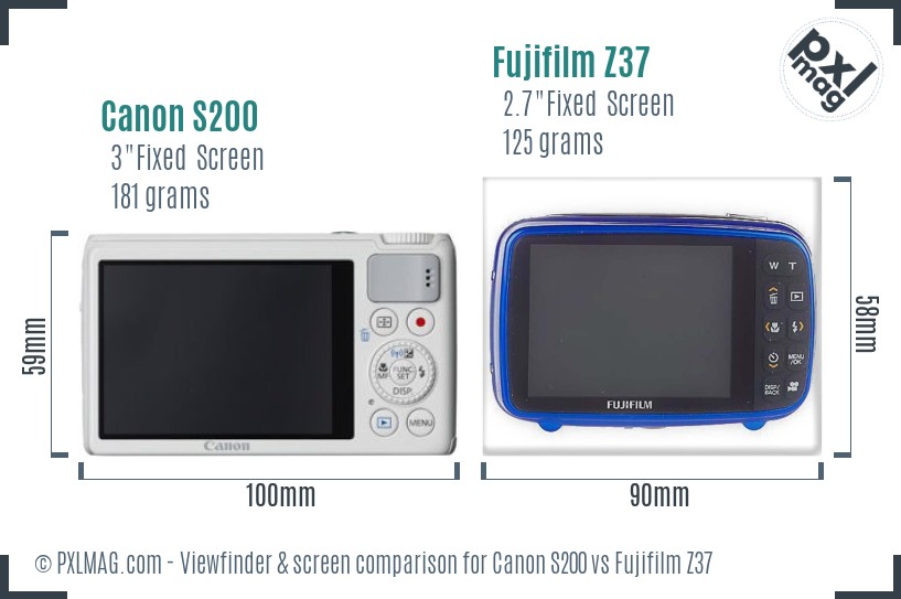 Canon S200 vs Fujifilm Z37 Screen and Viewfinder comparison