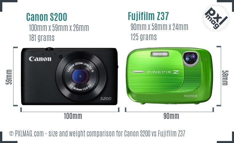 Canon S200 vs Fujifilm Z37 size comparison