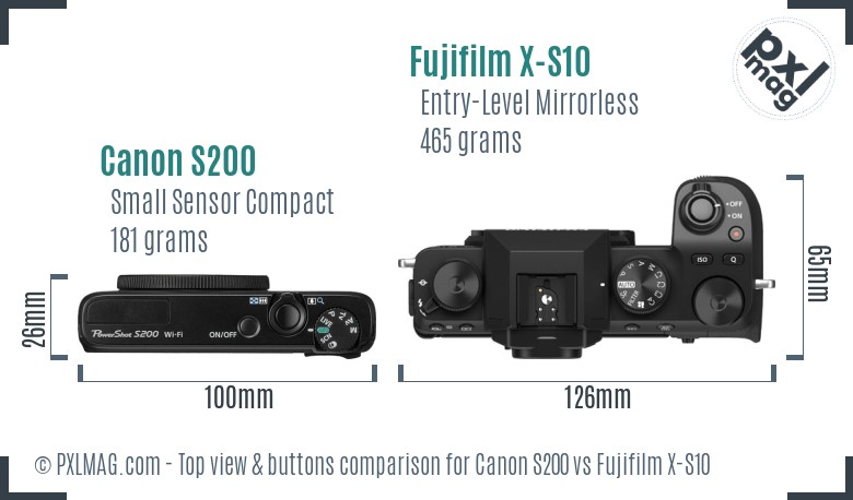 Canon S200 vs Fujifilm X-S10 top view buttons comparison