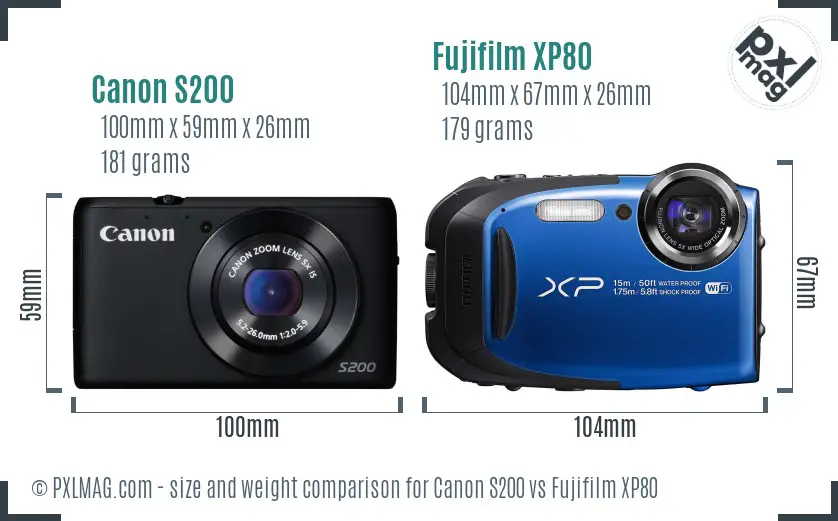 Canon S200 vs Fujifilm XP80 size comparison Canon S200 vs Fujifilm XP80 size comparison
