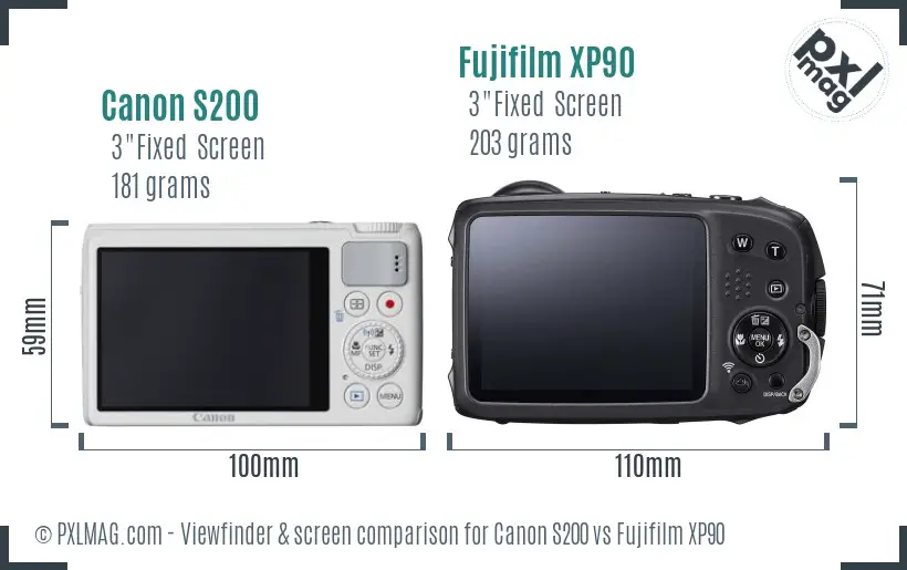 Canon S200 vs Fujifilm XP90 Screen and Viewfinder comparison