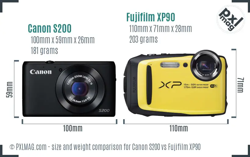 Canon S200 vs Fujifilm XP90 size comparison Canon S200 vs Fujifilm XP90 size comparison