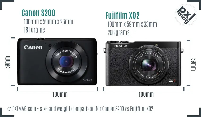 Canon S200 vs Fujifilm XQ2 size comparison Canon S200 vs Fujifilm XQ2 size comparison