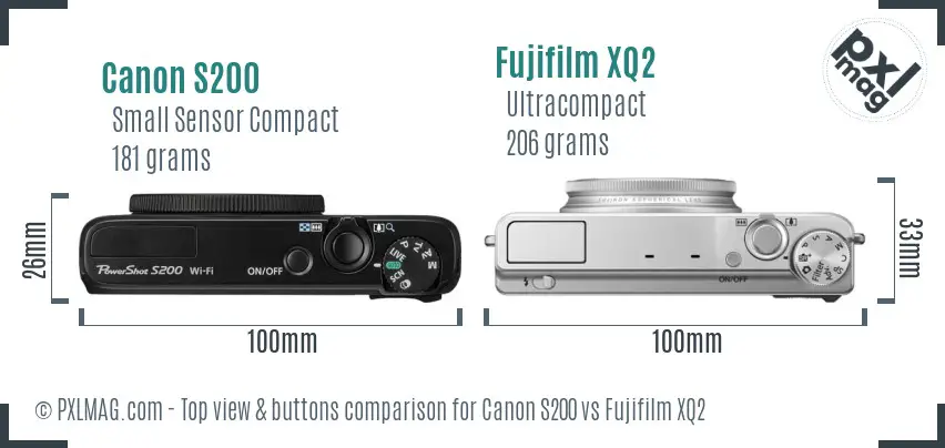 Canon S200 vs Fujifilm XQ2 top view buttons comparison Canon S200 vs Fujifilm XQ2 top view buttons comparison