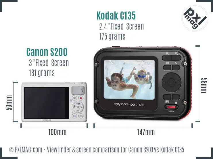 Canon S200 vs Kodak C135 Screen and Viewfinder comparison