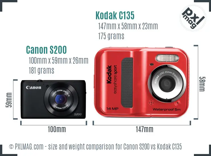 Canon S200 vs Kodak C135 size comparison