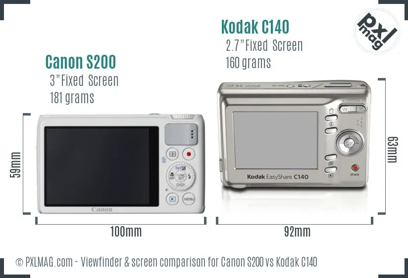 Canon S200 vs Kodak C140 Screen and Viewfinder comparison