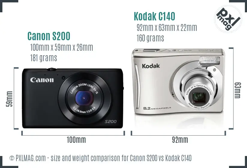 Canon S200 vs Kodak C140 size comparison