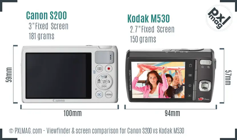Canon S200 vs Kodak M530 Screen and Viewfinder comparison