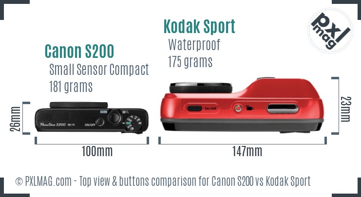Canon S200 vs Kodak Sport top view buttons comparison