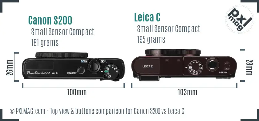 Canon S200 vs Leica C top view buttons comparison