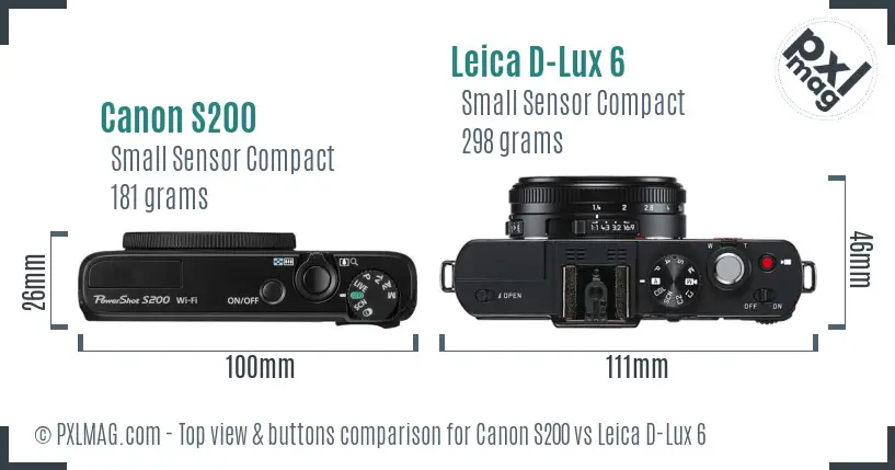 Canon S200 vs Leica D-Lux 6 top view buttons comparison